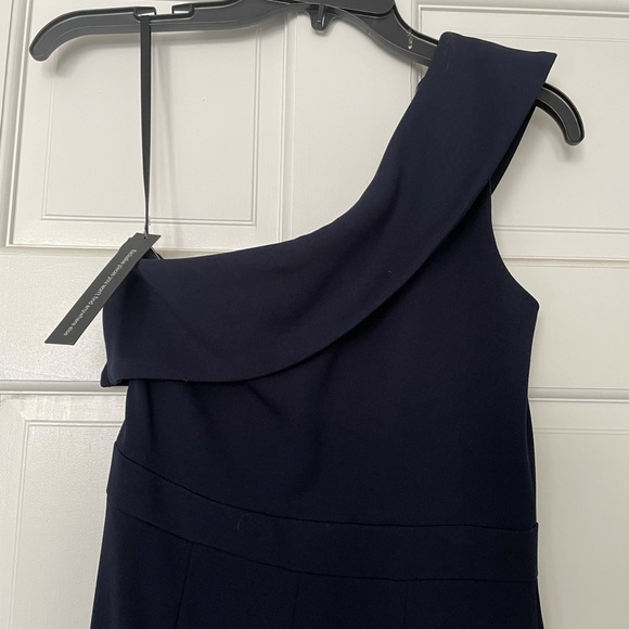 Navy Blue, Aqua crepe dress, size 2, brand new with tags, one shoulder with slit - Picture 6 of 9